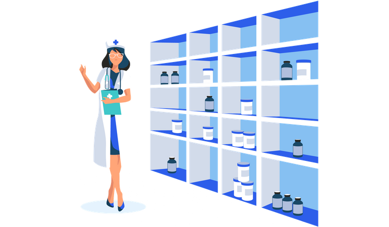 Pharmacists giving medicine according patient report  Illustration