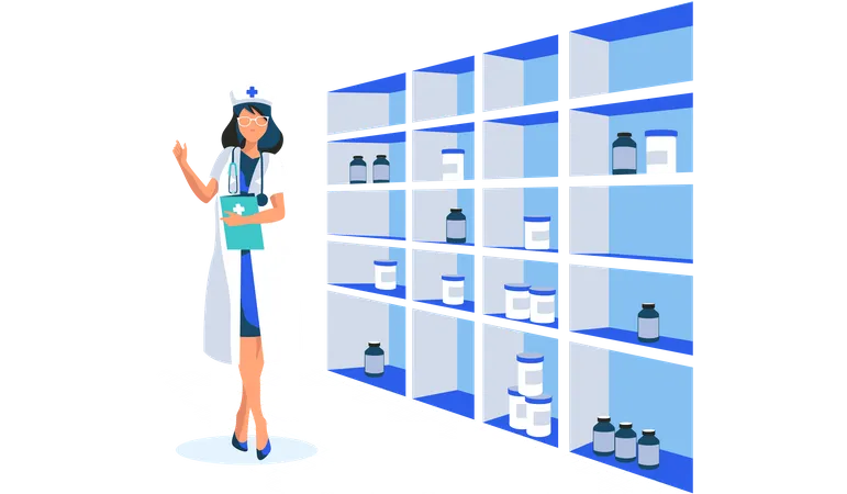 Pharmacists giving medicine according patient report  Illustration