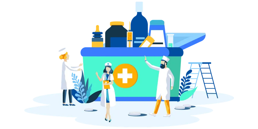 Pharmacists giving medicine  Illustration