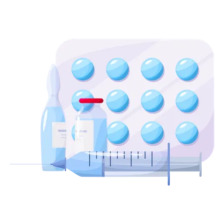 Pharmacy drug in bottle and box Illustration