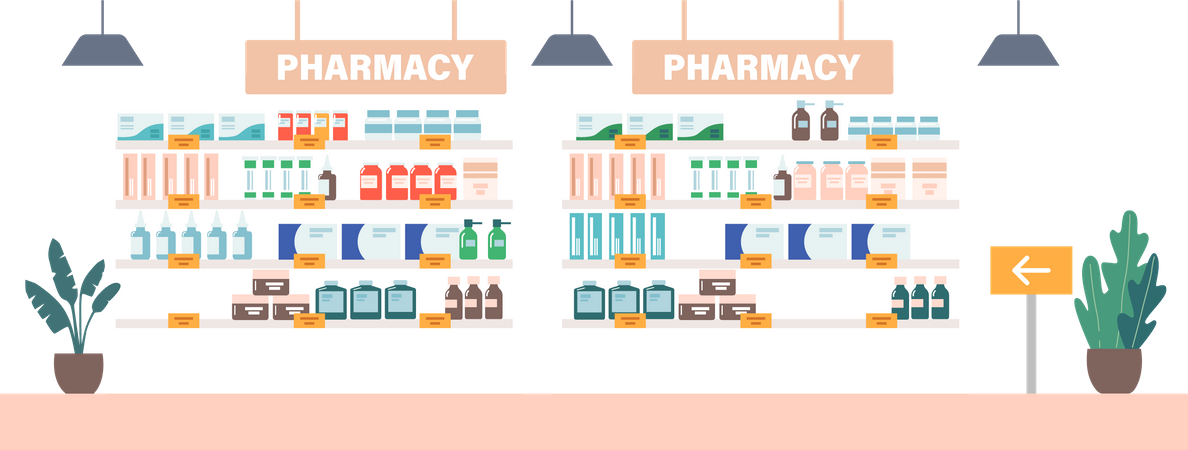 Pharmacy Drugstore Shelf Rack Illustration