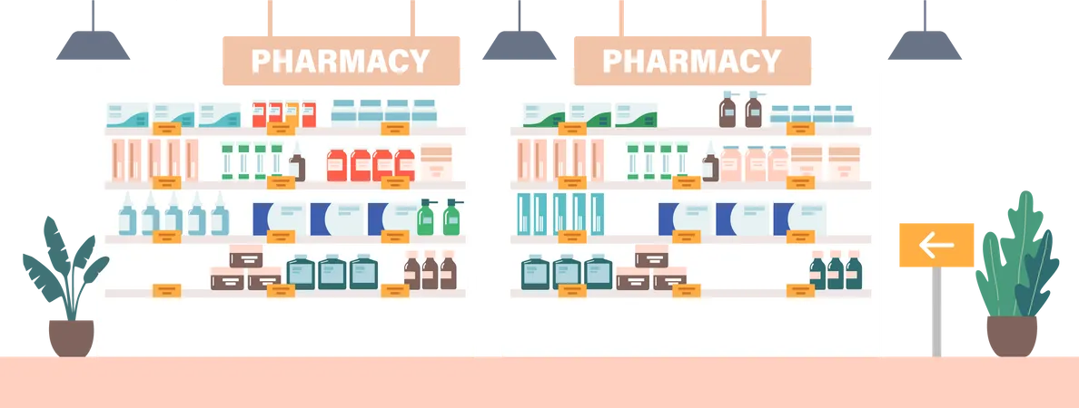 Pharmacy Drugstore Shelf Rack Illustration
