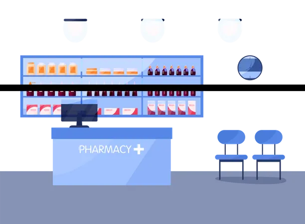 Pharmacy Shop Billing Counter  Illustration