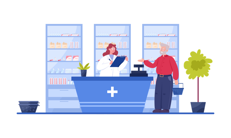Pharmacy store billing counter  Illustration