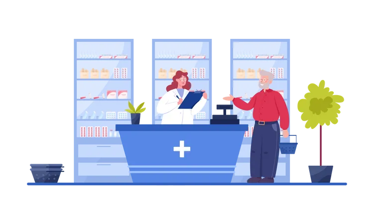 Pharmacy store billing counter Illustration
