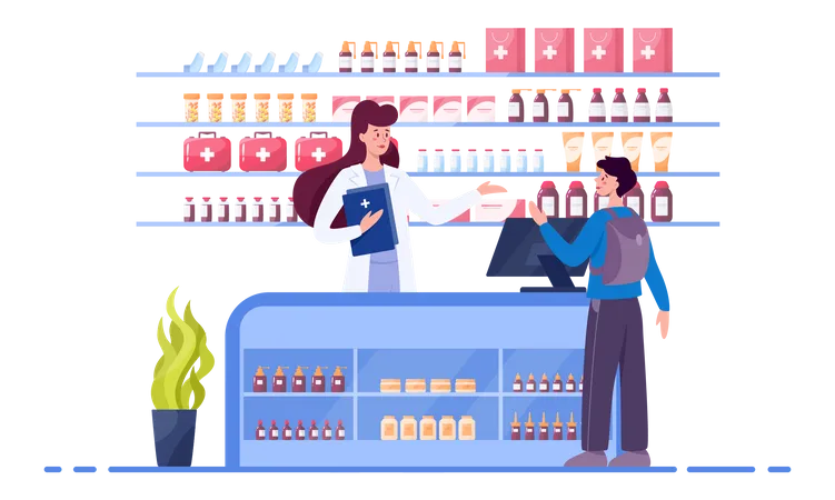 Pharmacy store billing counter  Illustration