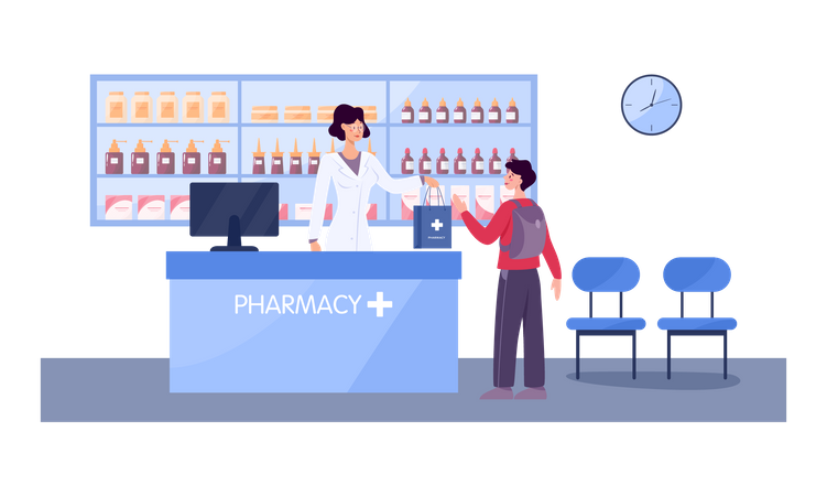 Pharmacy store billing counter  Illustration