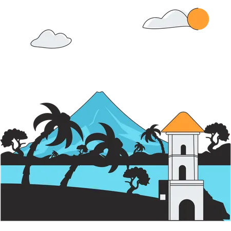 フィリピン - マヨン火山  イラスト