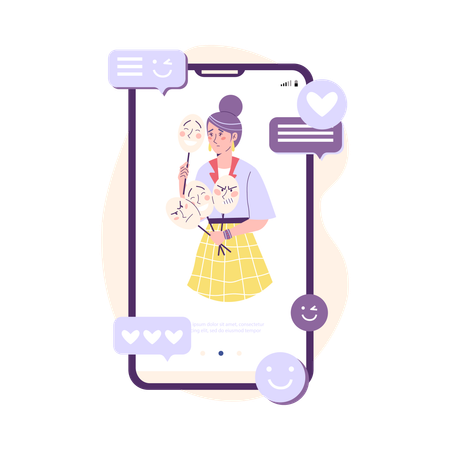 Phone screen with woman having identity problem  Illustration