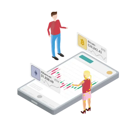 Phone with crypto graph  Illustration