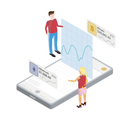 Phone with crypto graph pop out floating  Illustration