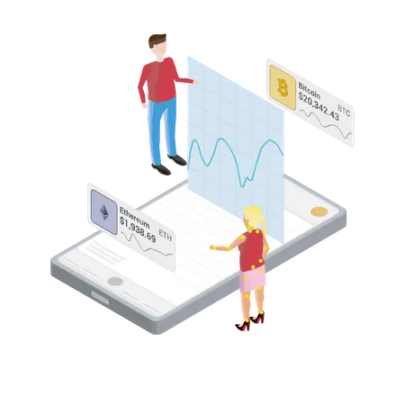 Phone with crypto graph pop out floating  Illustration