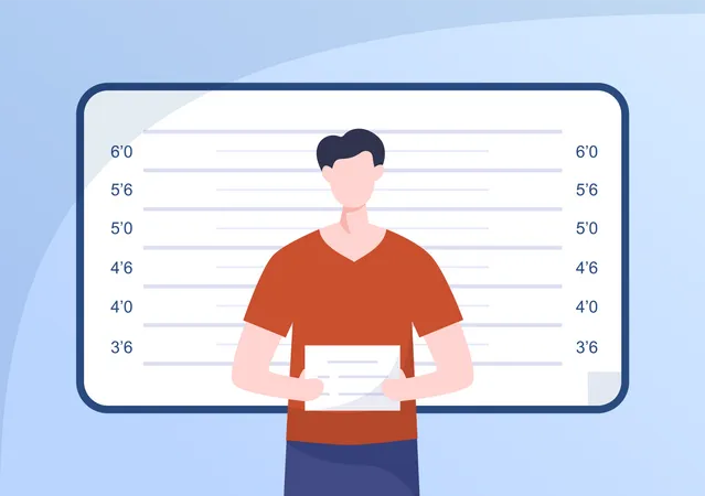 Photo Of Criminals In Police Line Holding Personal Data For Photo Identification At Police Station In Flat Cartoon Style Illustration Illustration