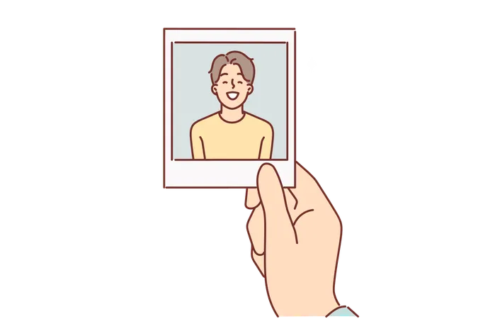 Photo Of Teenager Boy In Hand Of Father Or Mother For Concept Of Nostalgia For Times Gone By Sentimental Man Looks At Photo Of Little Laughing Boy Looking Back At Times When Son Was Little イラスト
