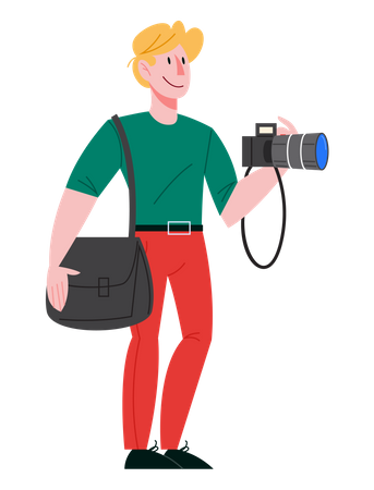 Photographe masculin tenant un appareil photo professionnel  Illustration