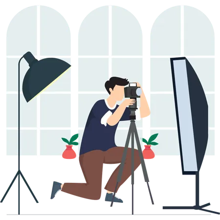 Photographe professionnel travaillant en studio  Illustration