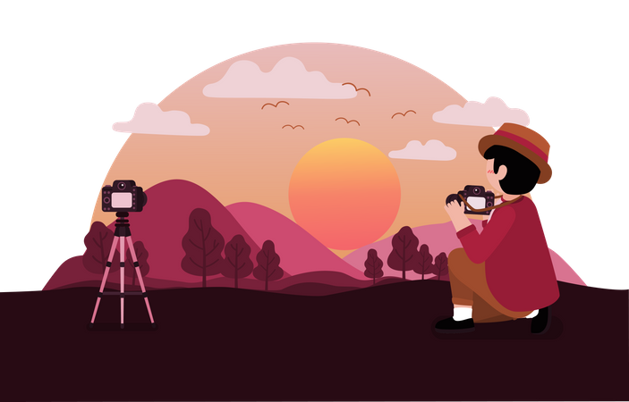 Photographer click sunset photo  Illustration