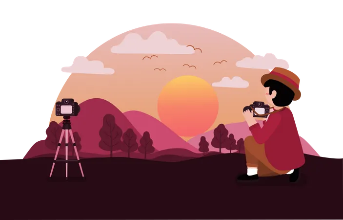 Photographer click sunset photo  Illustration