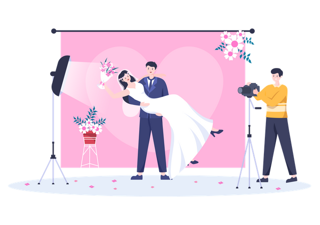 Photographer clicking photos of bride and groom  일러스트레이션