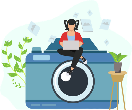 Photographer editing photo in laptop  Illustration