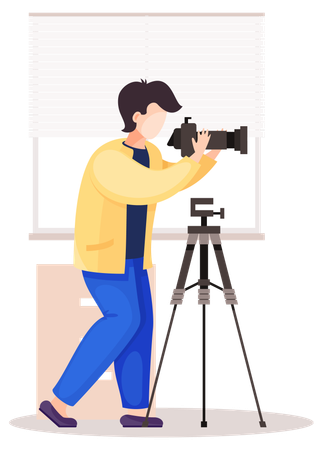 Photographer takes picture in the photo studio  Illustration