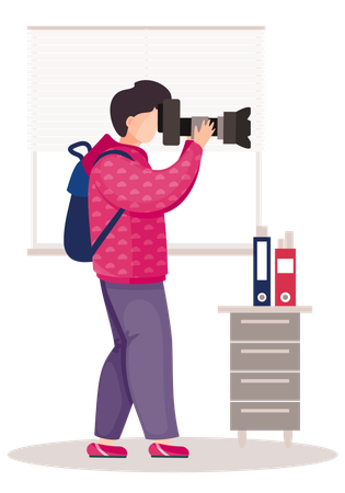 Photographer takes pictures in the office  Illustration