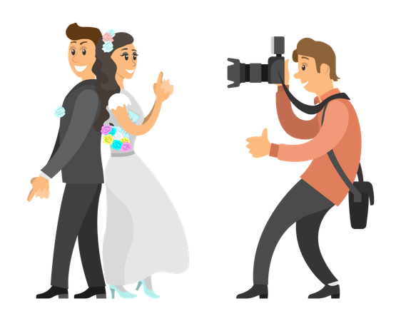 Photographer Taking Photo of Newlywedded couple Illustration