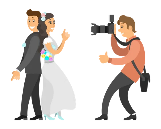Photographer Taking Photo of Newlywedded couple Illustration