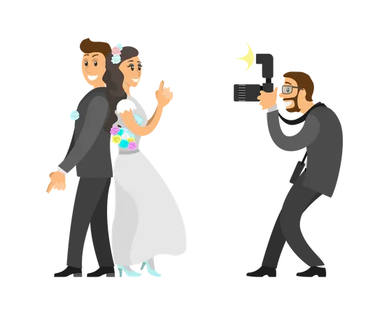 Photographer Taking Photo of Newlywedded couple  Illustration