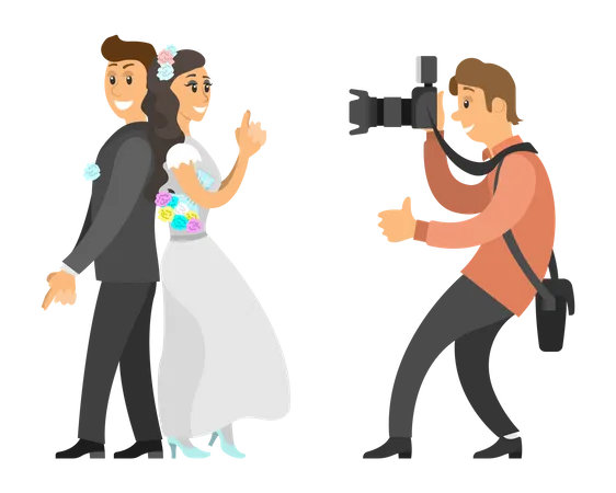 Photographer Taking Photo of Newlywedded couple  Illustration