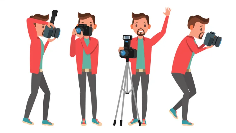 Photographer Taking Photo With Different Pose  Illustration