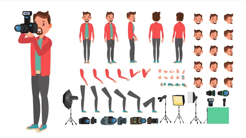 Photographer Taking Photo With Different Pose Used In Animation  Illustration