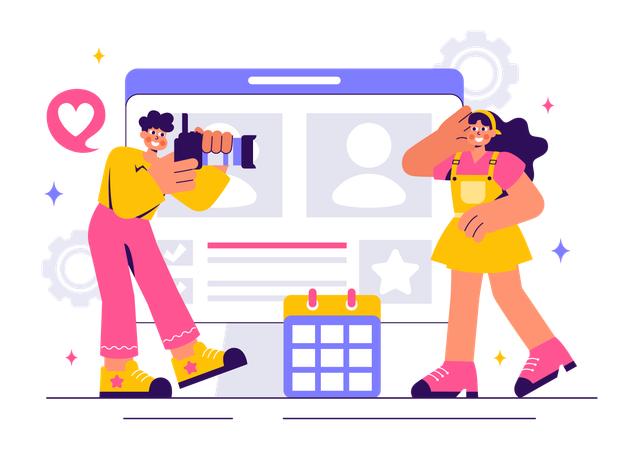Photographer Taking Photos of Model on Platform  Illustration