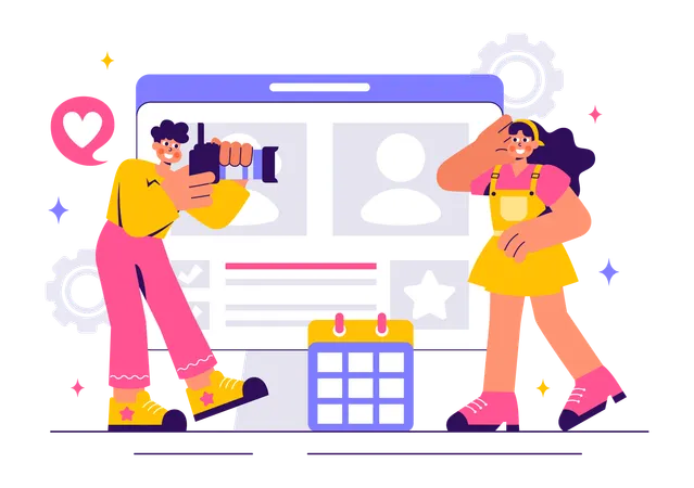 Photographer Taking Photos of Model on Platform  Illustration