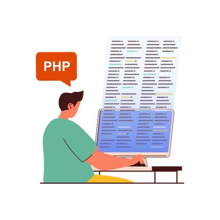 Desenvolvedor PHP trabalhando no site  Ilustração