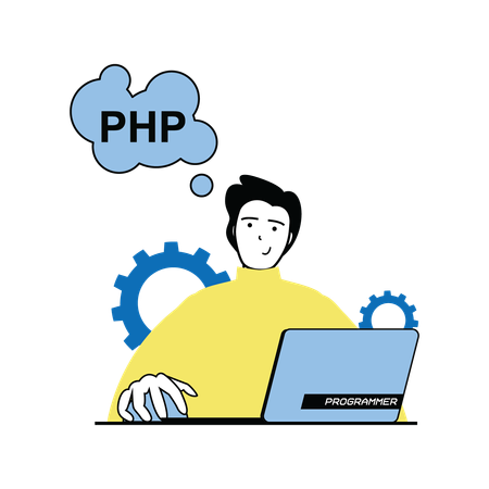 Php developer working on laptop  Illustration
