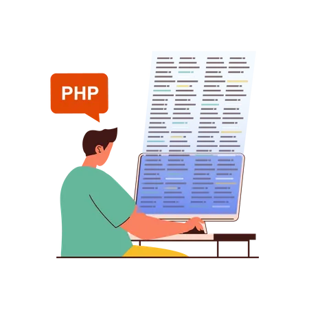 Php developer working on website  Illustration