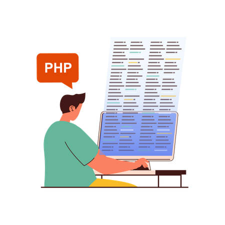 PHP-Entwickler arbeitet an Website  Illustration