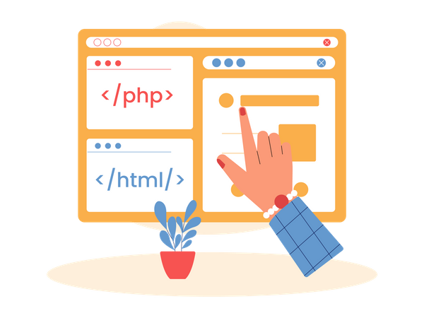 PHP-Entwickler, der Website entwickelt  Illustration