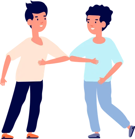Greeting Bumping Elbows Physical Social Distance Friends Non Touch Contacts Protection Lifestyle Contactless Handshake Utter Vector Set Coronavirus Rule Elbow Bump Handshake Illustration Illustration