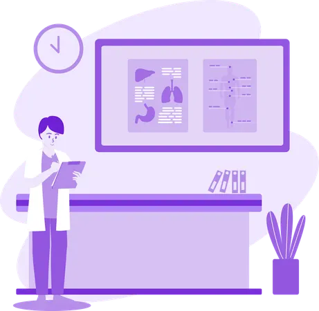 Physician At Office Desk  Illustration