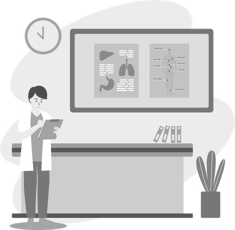 Physician At Office Desk  Illustration
