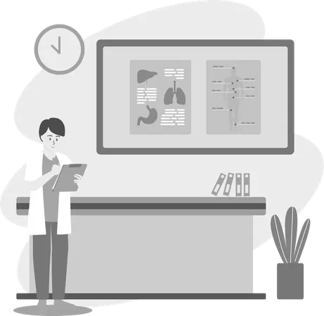 Physician At Office Desk  Illustration