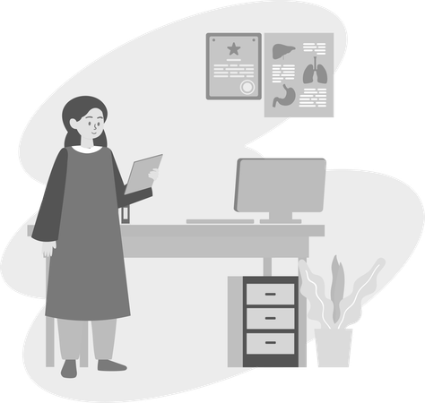 Physician Checking Health Documents  Illustration