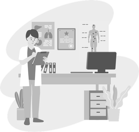 Physician Checking Health Report  Illustration