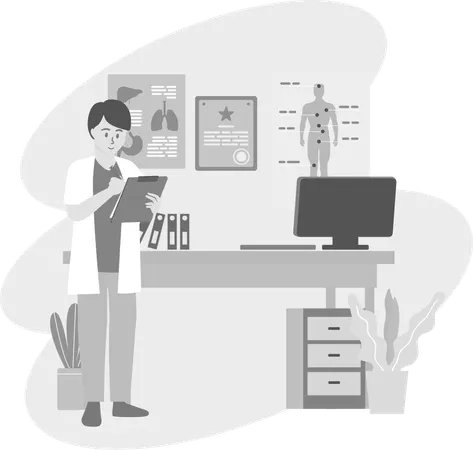Physician Checking Health Report  Illustration