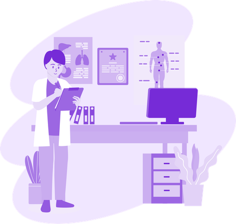 Physician Checking Health Report  Illustration