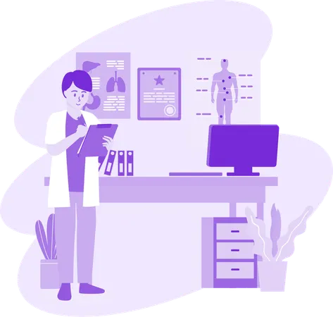 Physician Checking Health Report  Illustration