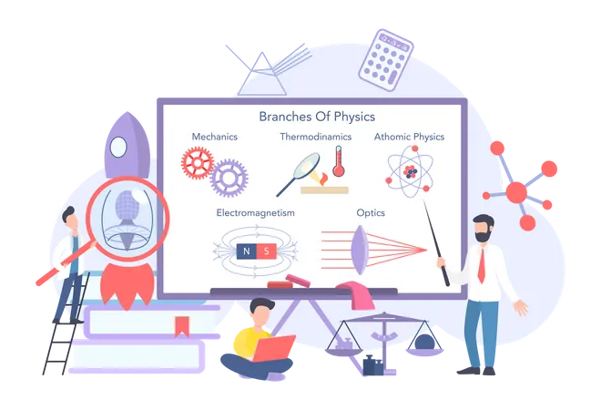 Physics teacher teaching physics to students  Illustration
