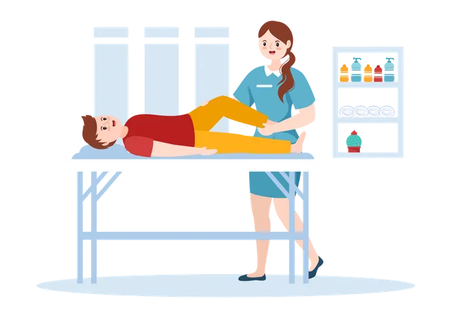 Physiotherapeutin behandelt Jungen  Illustration